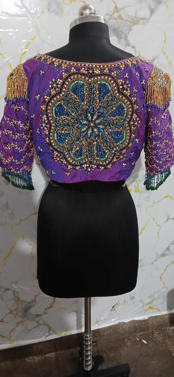Intricate Back Design Purple Blouse